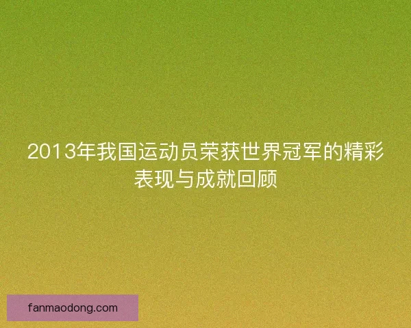 2013年我国运动员荣获世界冠军的精彩表现与成就回顾