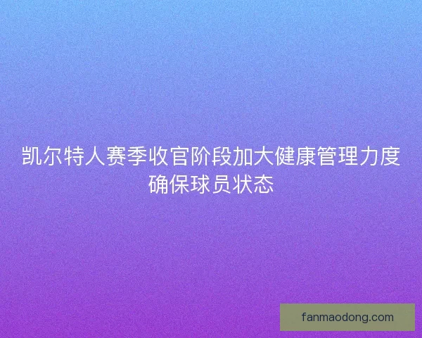凯尔特人赛季收官阶段加大健康管理力度确保球员状态